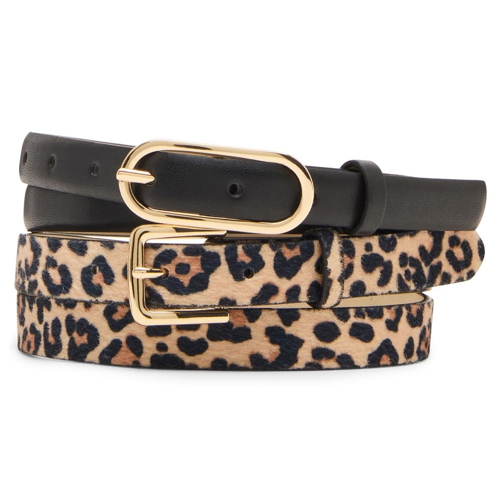 Anne Klein Leopard Print and Black Belt Set
